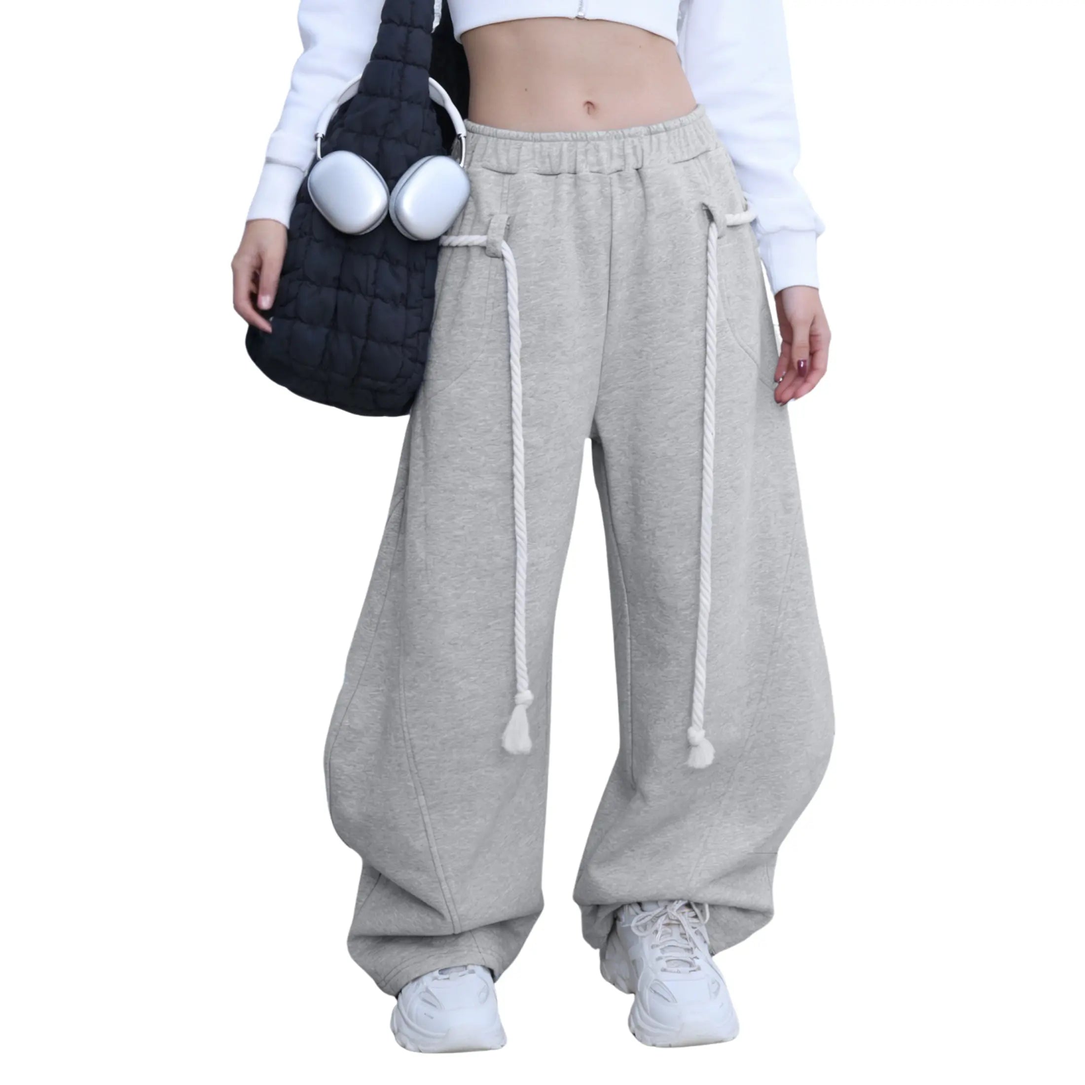 SCUSTY Baggy Barrel Sweatpants Wide Leg Pants for Women Casual Elastic Waist Unisex Lantern Trouser Pants