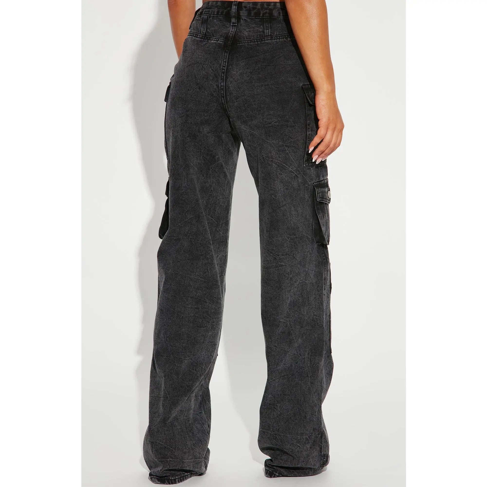 Tall Mad for You Cargo Jeans - Acid Wash Black