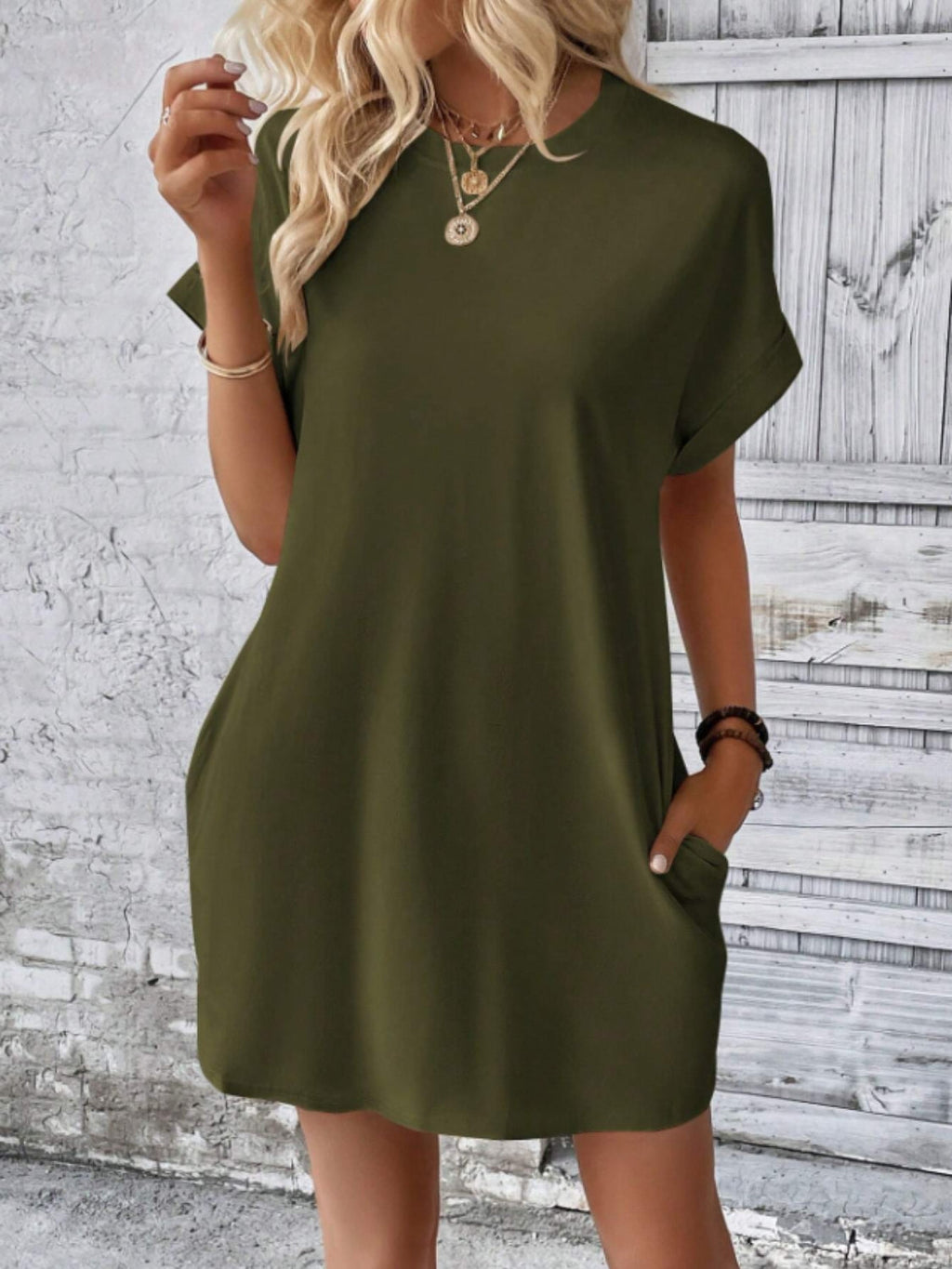 Short Sleeve Mini Tee Dress with Pockets