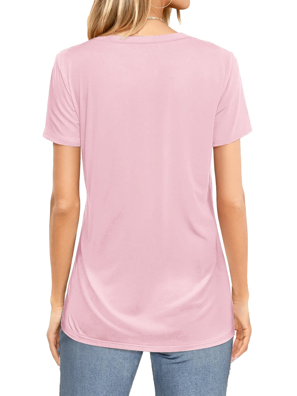 Women plus Size T Shirts V Neck Loose Fit Basic Tops, Pink 5XL