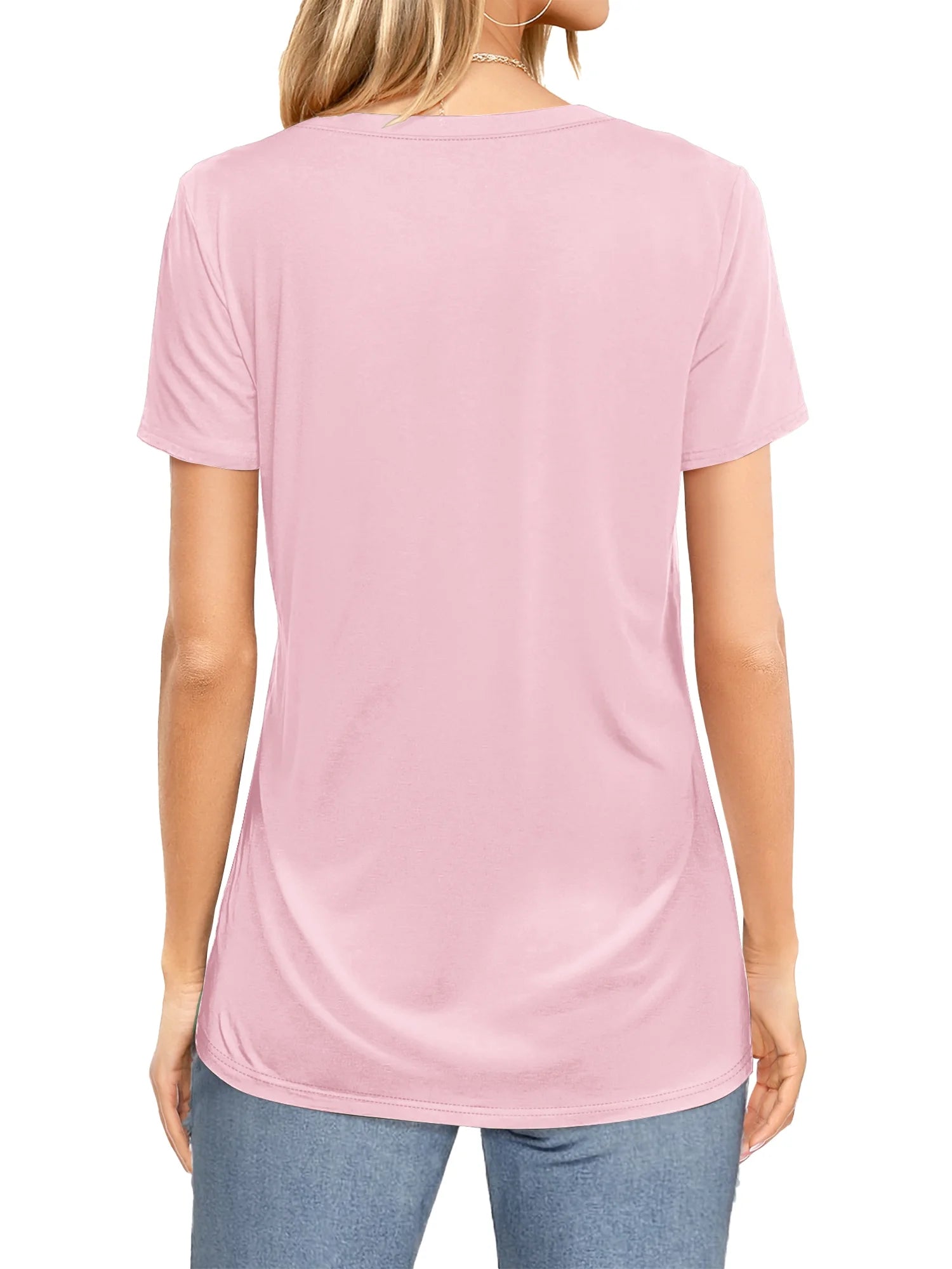 Women plus Size T Shirts V Neck Loose Fit Basic Tops, Pink 5XL