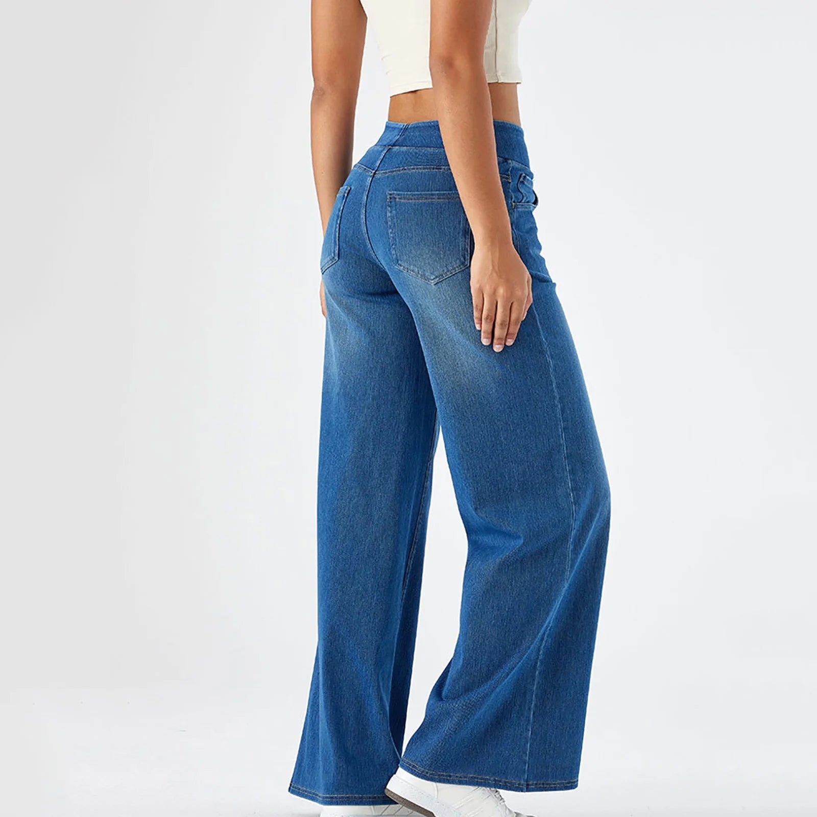 Women'S Fashion Jeans High Waisted Wide Leg Jeans Summer Casual Straight Baggy Jeans Color Block Patch Denim Trousers Blue,M