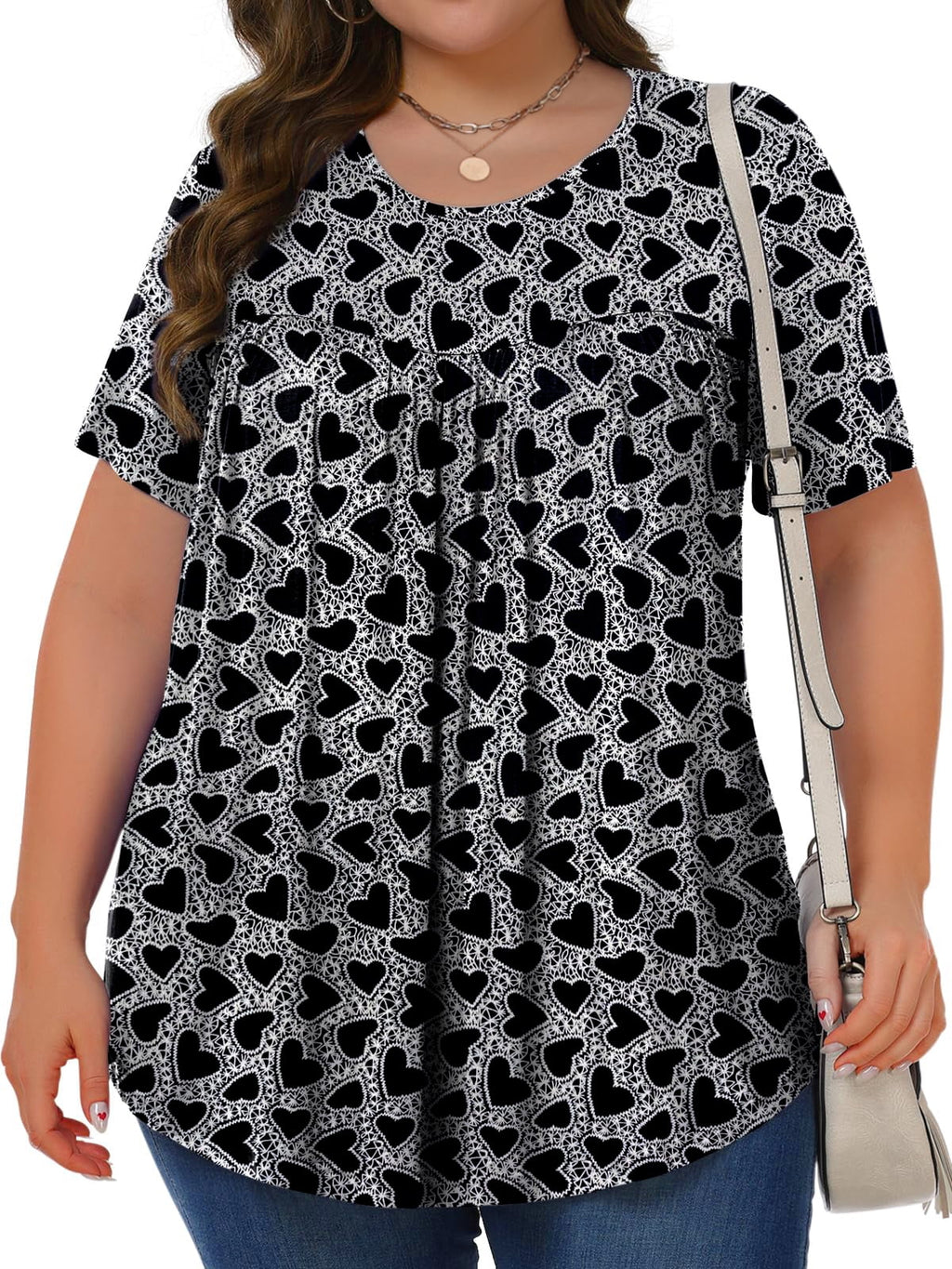 Womens plus Size Tops Tunic Short Sleeve Shirts Floral Blouses Loose Summer Tops