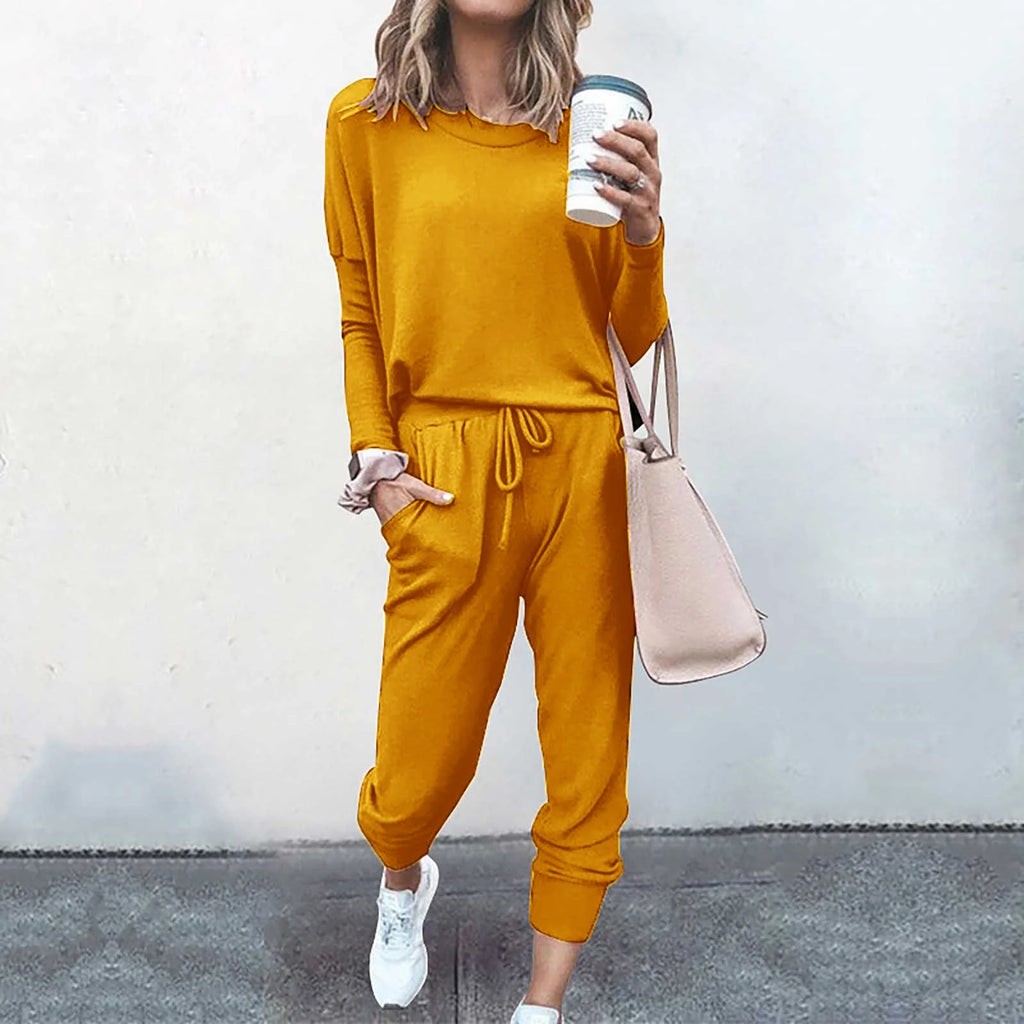 Daily Deals,Two Piece Outfits for Women Fall 2023,Womens Solid Color Sweatsuits Sets 2 Pieces Jogger Sets with Pockets Long Sleeve Jogging Sweat Suit