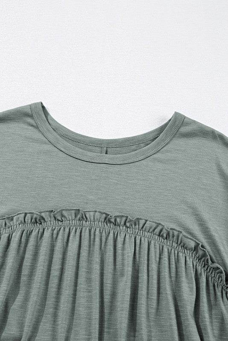 Viscose Green Frilled Seam Pocket T Shirt Dress