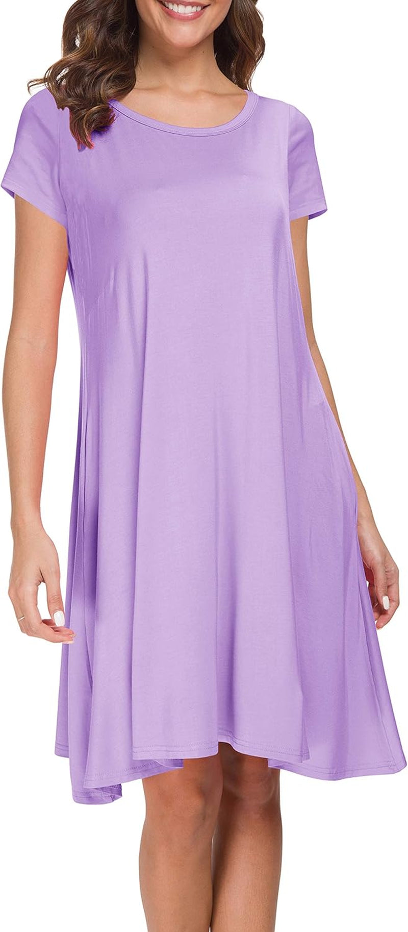 Womens Short Sleeve Loose Pockets Dress Casual Swing T-Shirt Dresses