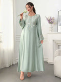 Women'S Elegant Embroidered Beaded Dress, Loose-Fit Woven Fabric, All-Season Wear, High-Quality Material, Stylish & Comfortable Design, Abayas for Eid
