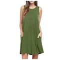 Fesfesfes Summer Dresses for Women round Neck Casual Mini Dress Solid Color Sleeveless Tank Dress Loose above Knee Sun Dress on Sale