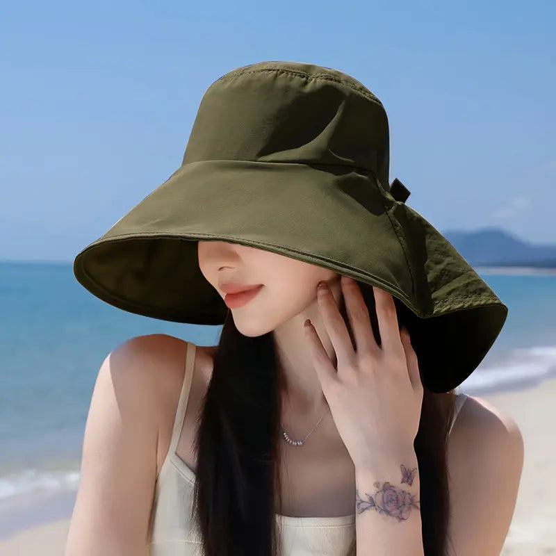Spring/Summer Wide-Brimmed Sun Hat, Korean Style Fashion Shawl, Outdoor Double-Layer Quick-Drying Waterproof Fisherman Hat
