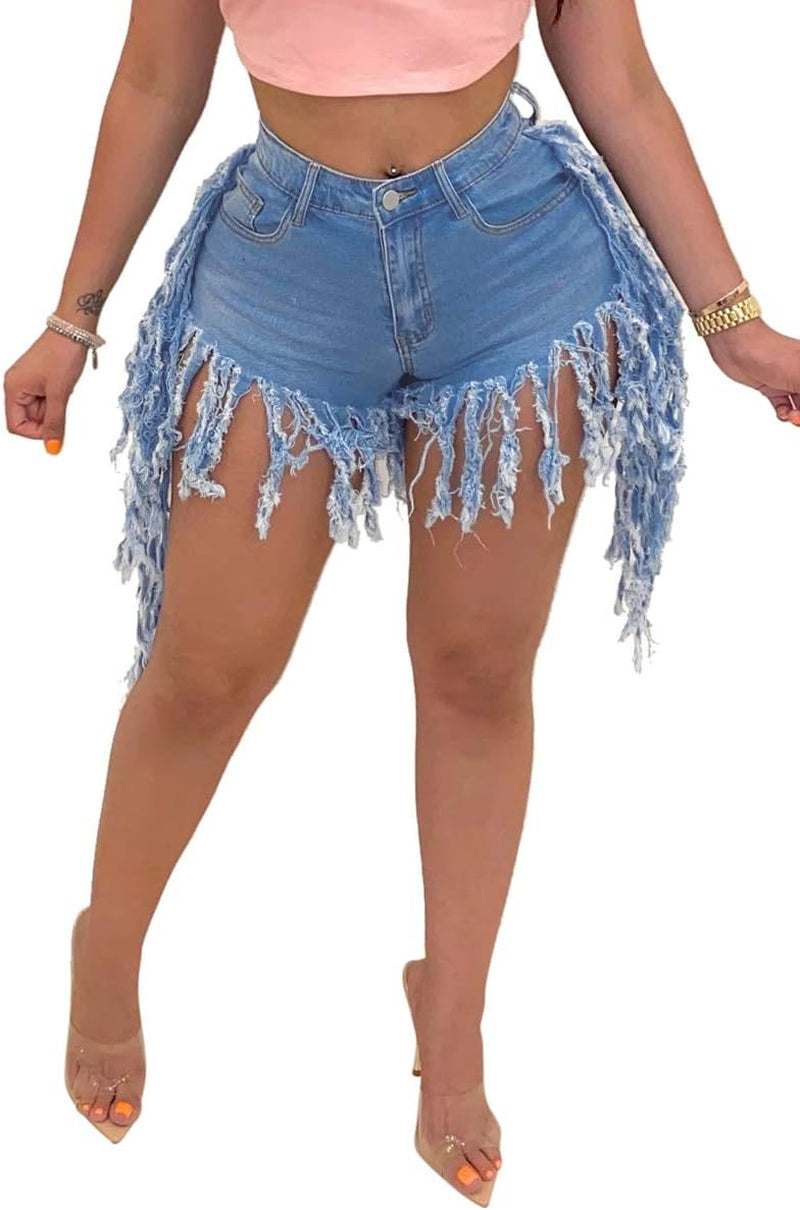 Women'S Denim Shorts High Waisted Frayed Raw Hem Ripped Short Jeans
