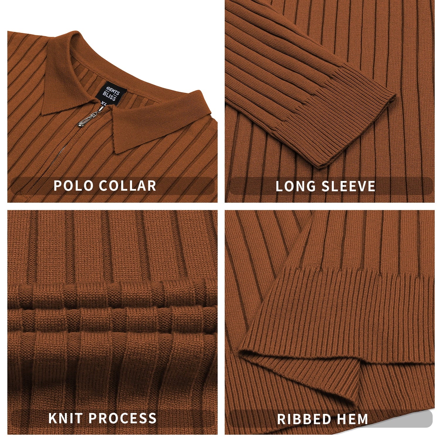 Polo Shirts for Men Casual Long Sleeve Mens Shirts Zipper Ribbed Knit Shirt