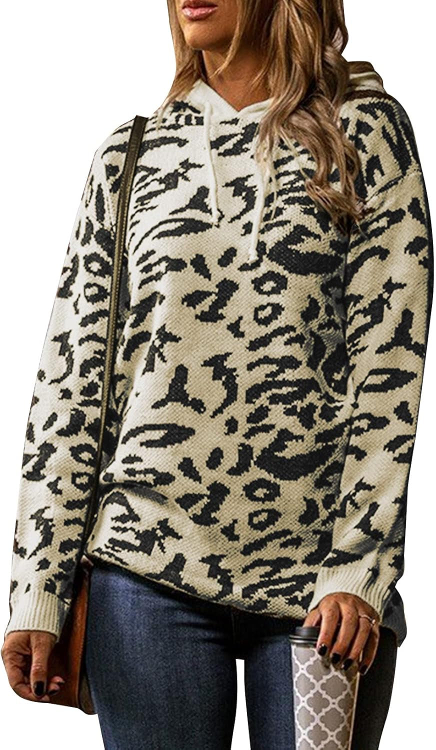 Women'S Fall Sweater Leopard Print Long Sleeve Hoodies Sweatshirts Fashion Womens Ladies Clothing Knit Pullover Striped Tops Winter Autumn,Us 8-10(M),Khaki