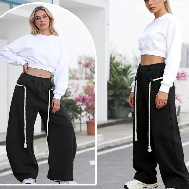 SCUSTY Baggy Barrel Sweatpants Wide Leg Pants for Women Casual Elastic Waist Unisex Lantern Trouser Pants