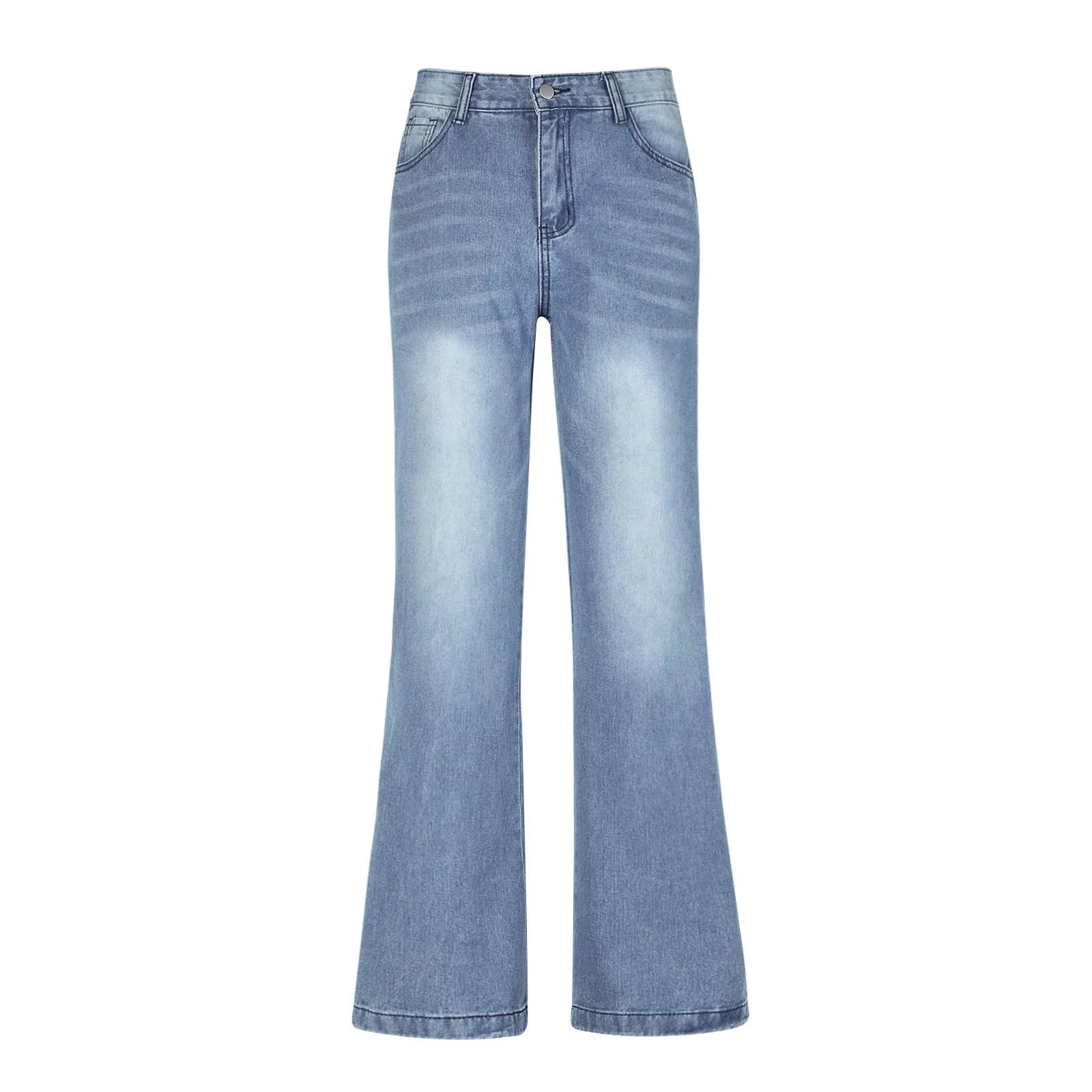 Women'S Fashion Jeans High Waisted Wide Leg Jeans Summer Casual Straight Baggy Jeans Color Block Patch Denim Trousers Dark Blue,L