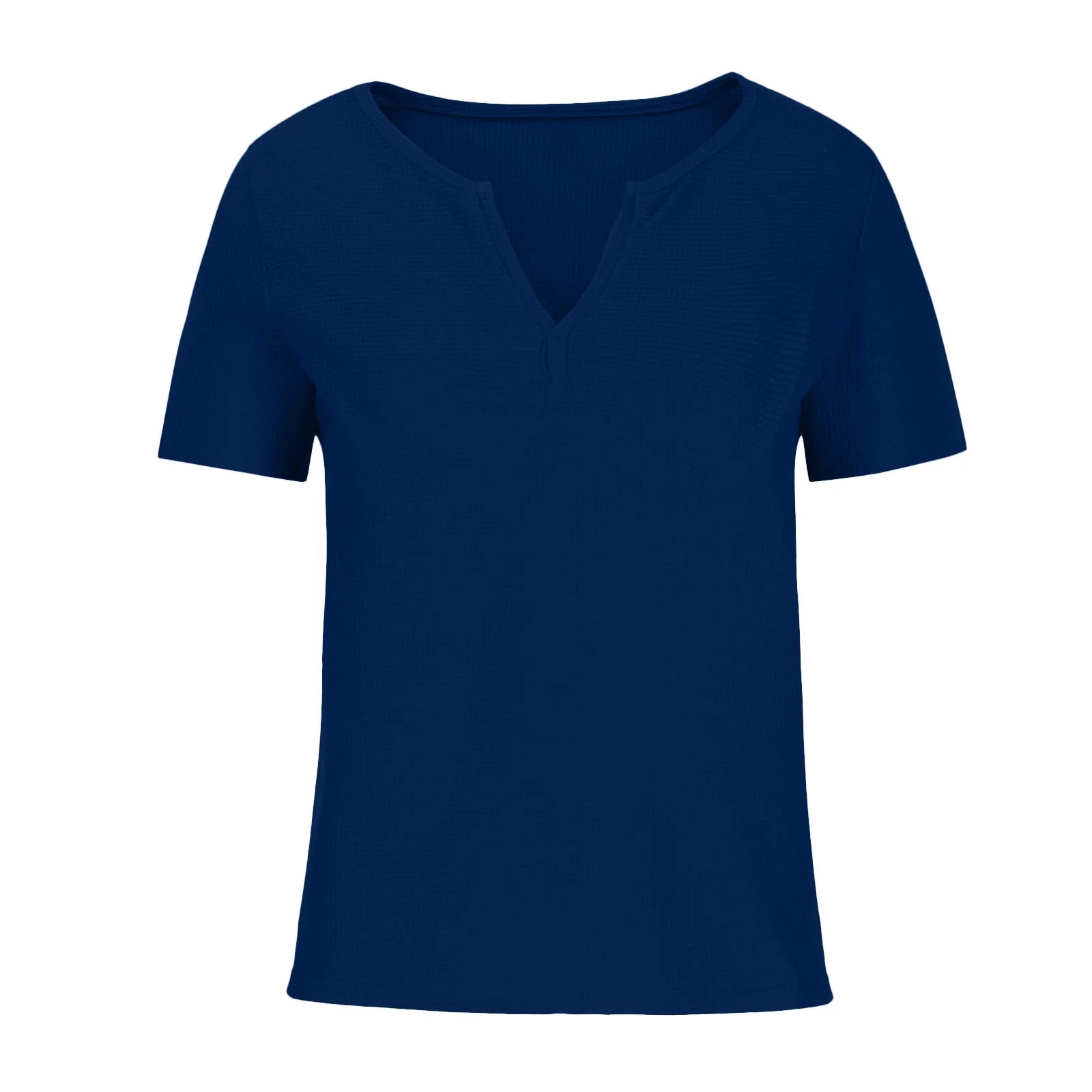 Waffle Knit Tops for Women Short Sleeve V Neck Henley Shirts Summer plus Size Solid Color Tunic Blouses Lightweight T Shirts Weekly Sale,Blue,Xxxl