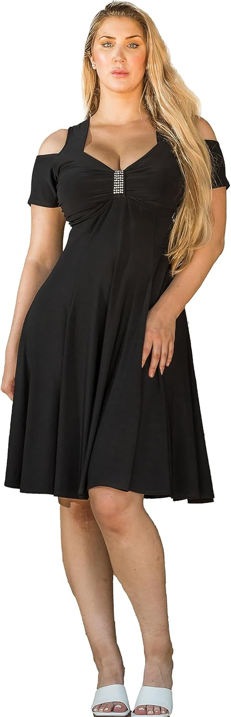 the Little Black Midi Cocktail plus Size Dress for Women with an Empire Waist XL 1X 2X 3X