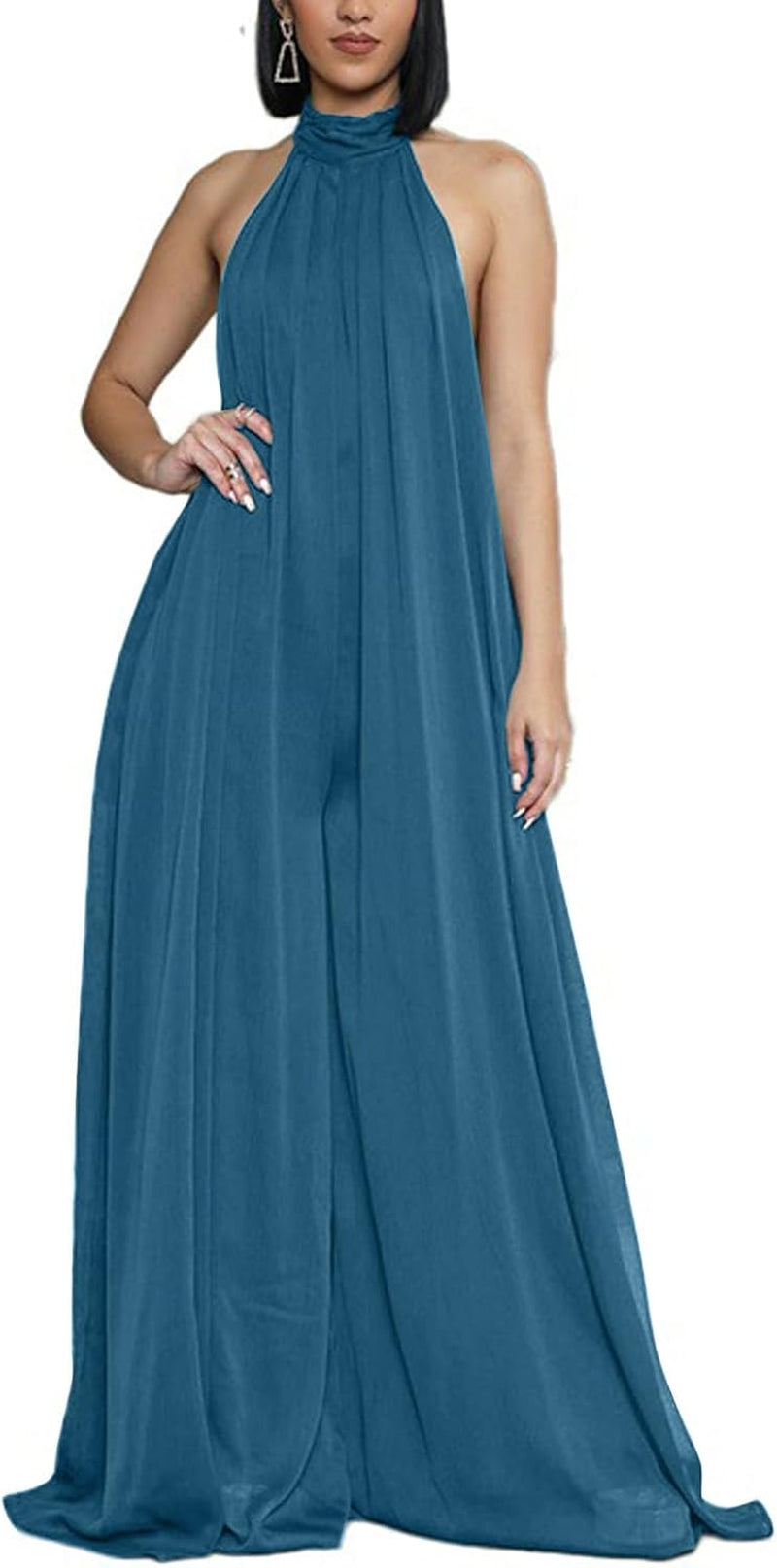 Women’S Sexy Summer Jumpsuit Halter Neck Sleeveless Chiffon Wide Leg Long Pant Jumpsuit Romper One Piece Outfits