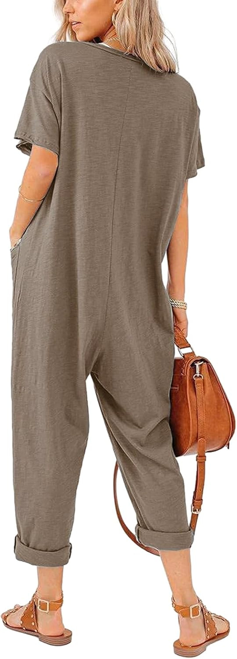 Oversize Women'S One Piece Button up Jumpsuit Casual Loose Short Sleeve V Neck Long Pants Rompers