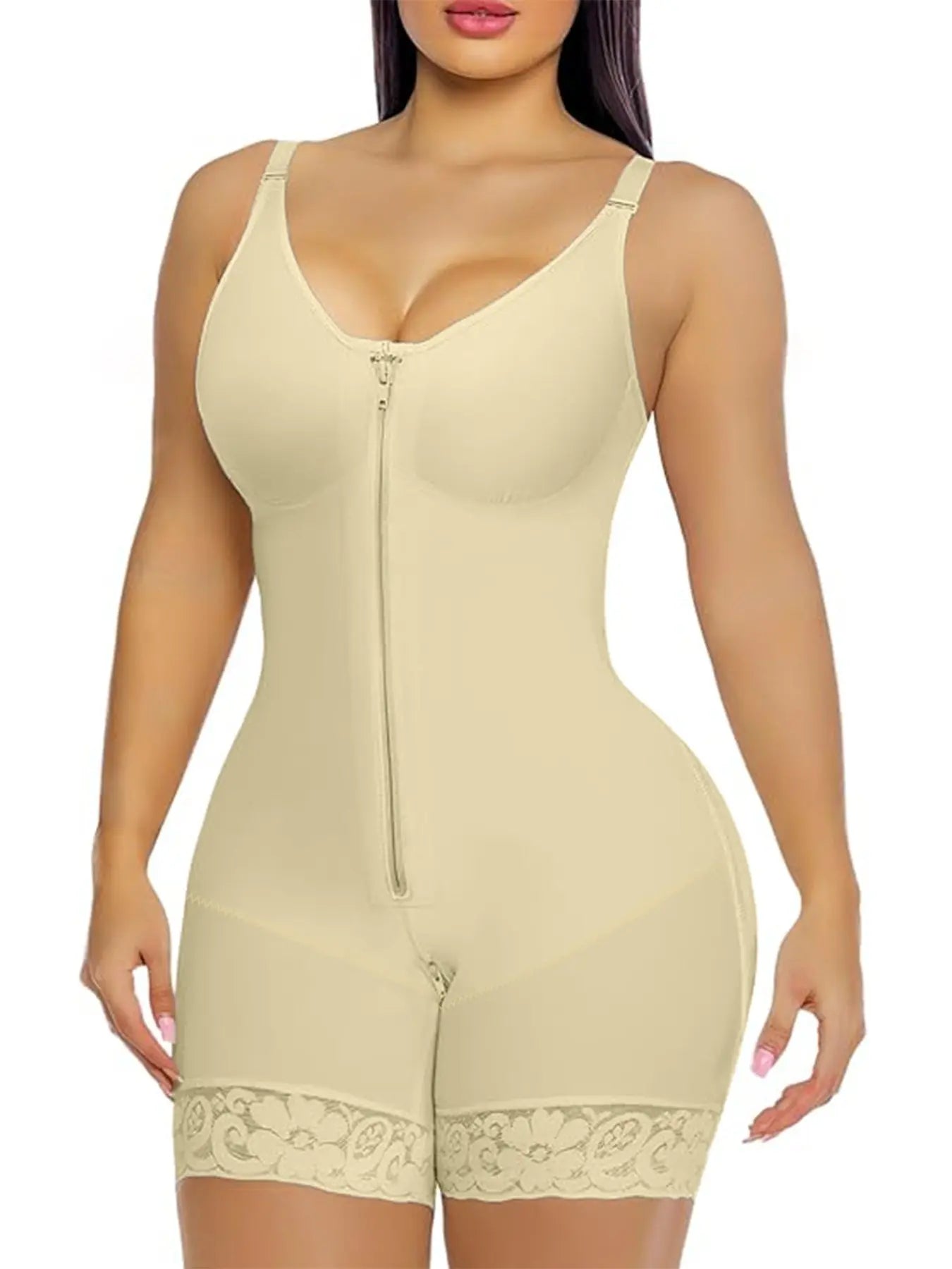  Luxe Curve 1 Count Women'S Colombianas Shapewear Bodysuit, Fajas, Tummy Control Butt Lifter Shaper with Zipper Crotch & Shoulder Strap, Womenswear, High-Elastic Jumpsuit, Firm Waist and Lift Buttocks Body Shaperwear, Suitable for Daily,Sport,Yoga