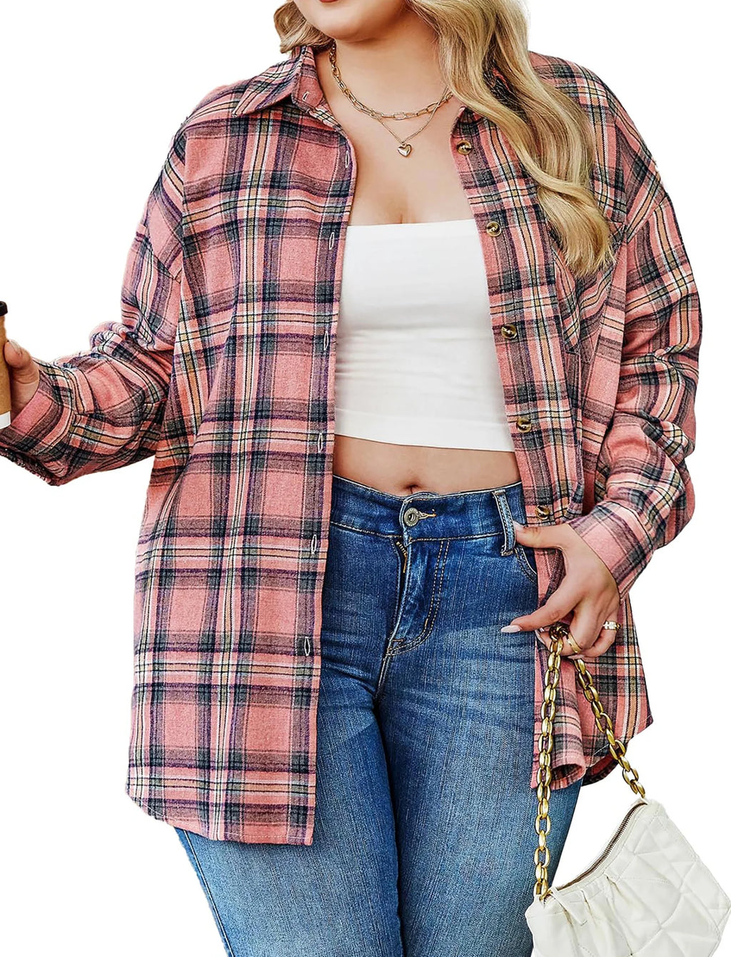 plus Size Flannel Plaid Shirts for Women Long Sleeve Button down Shirts Casual Loose Blouses Tops