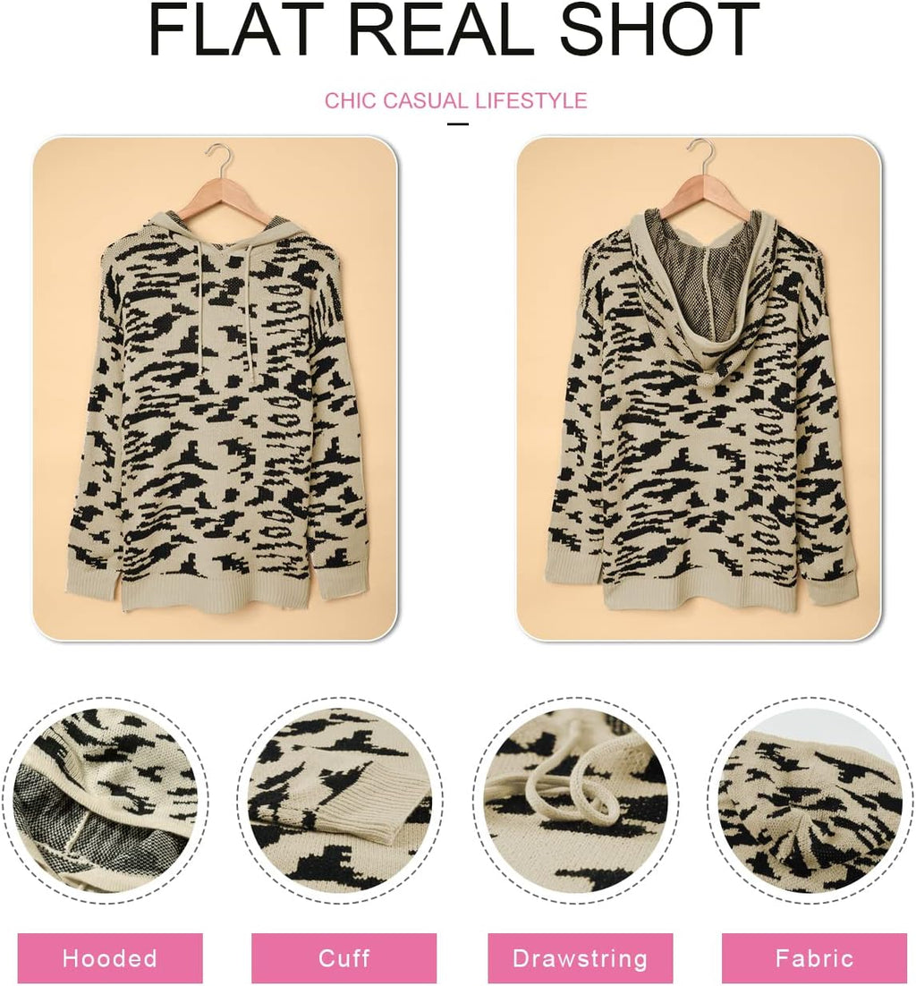 Women'S Fall Sweater Leopard Print Long Sleeve Hoodies Sweatshirts Fashion Womens Ladies Clothing Knit Pullover Striped Tops Winter Autumn,Us 8-10(M),Khaki