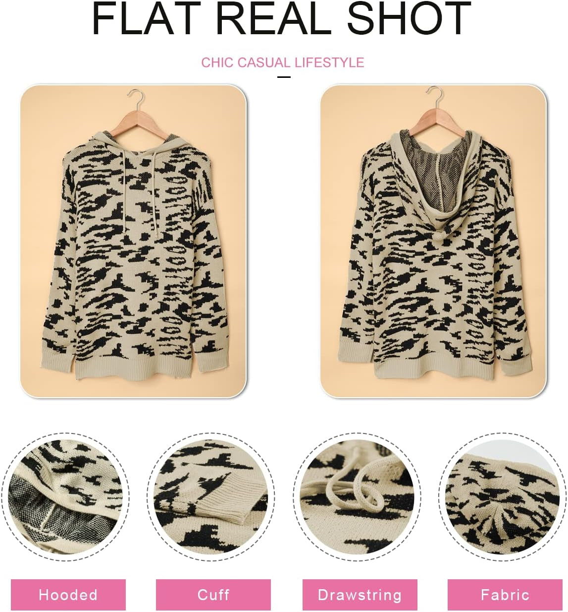 Women'S Fall Sweater Leopard Print Long Sleeve Hoodies Sweatshirts Fashion Womens Ladies Clothing Knit Pullover Striped Tops Winter Autumn,Us 8-10(M),Khaki