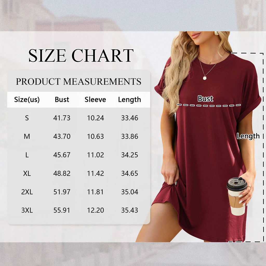 Women'S Summer Casual T Shirt Dresses Short Sleeve Tunic Swing Dress Pockets Loose Fit Sundress Solid Color Winered Size M