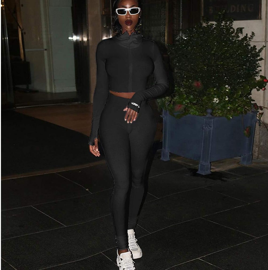 Women Embroidery Zipper High Neck Long Sleeve Bodycon Jumpsuit Shorts Rompers Party Clubwear Outfits Bodysuit (Black-2, XL)