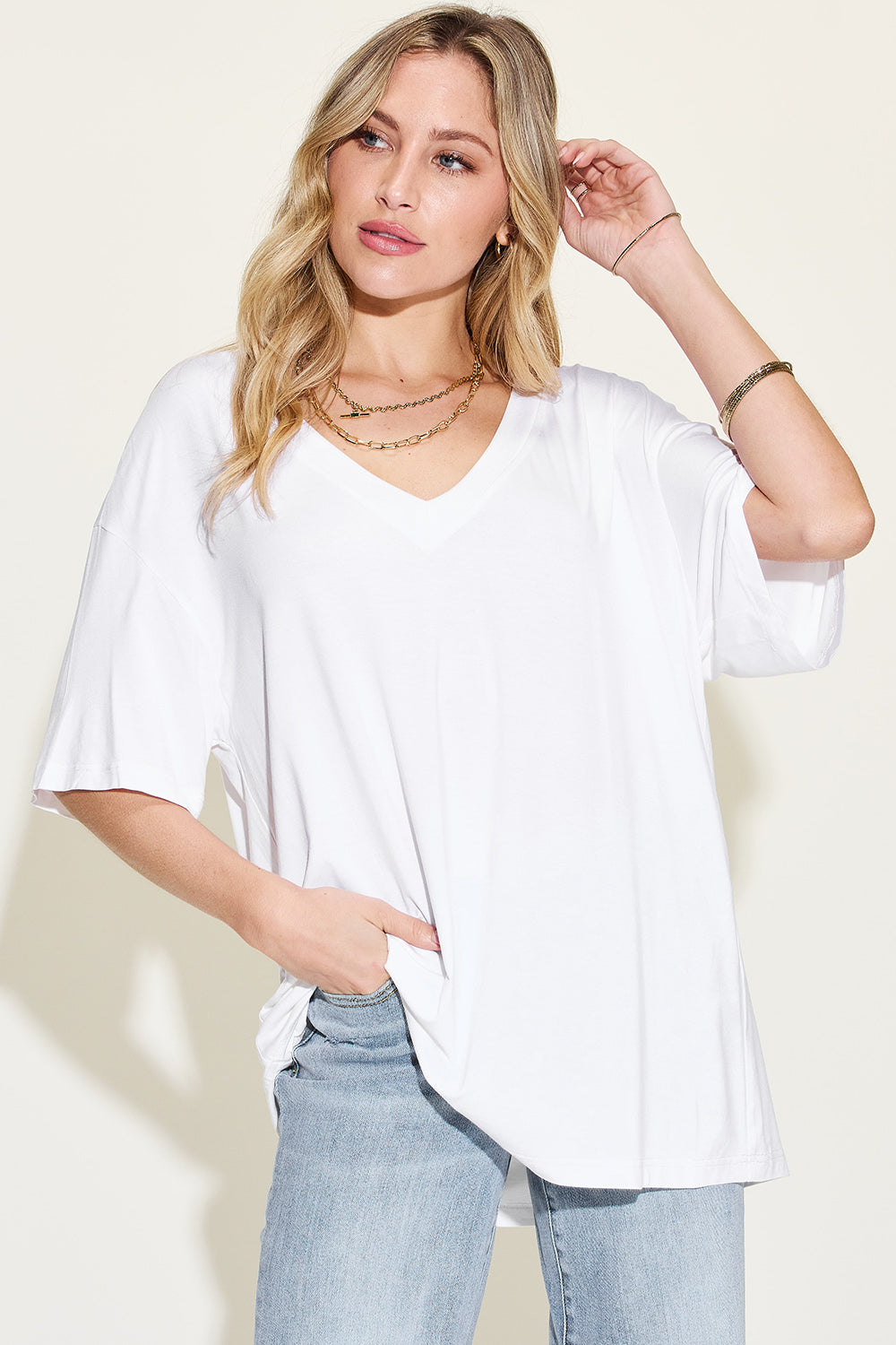 Relaxed Fit Bamboo Tee with Drop Shoulder