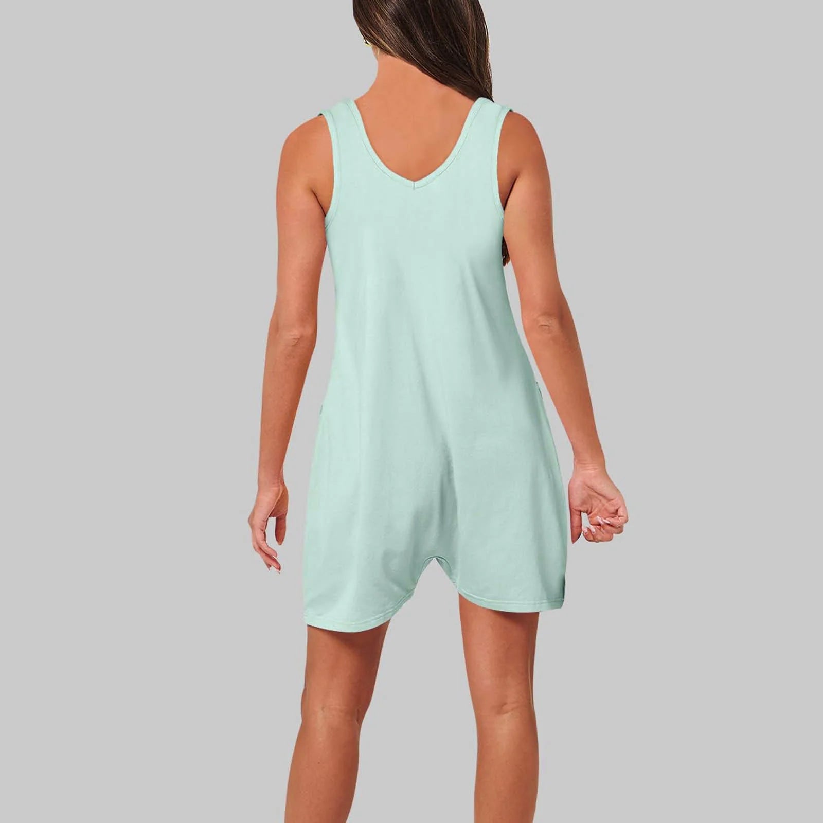 Summer 2025 Short Jumpsuits for Women Casual Rompers Sleeveless Loose Spaghetti Strap Shorts Overalls Jumpers with Pockets Light Blue,L