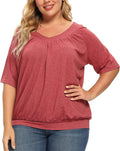 Women'S plus Size Tops Pleated V Neck Loose Baggy Blouse T Shirts