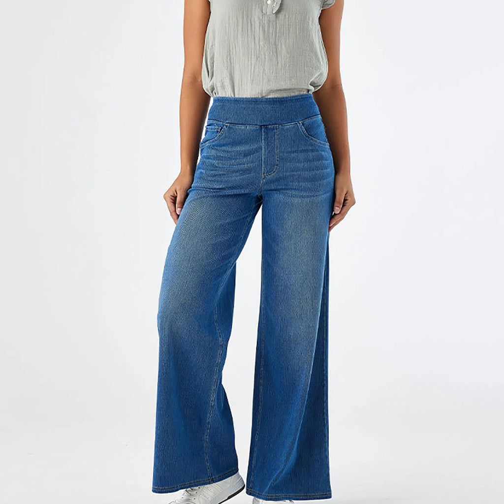Women'S Fashion Jeans High Waisted Wide Leg Jeans Summer Casual Straight Baggy Jeans Color Block Patch Denim Trousers Blue,M
