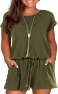 Womens Summer Cute Front Tie Short Jumpsuits Rompers with Pockets