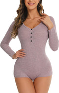 Women'S Knitted Bodysuit Bodycon Rompers Sexy Deep V Neck Long Sleeve Knitted Pajama