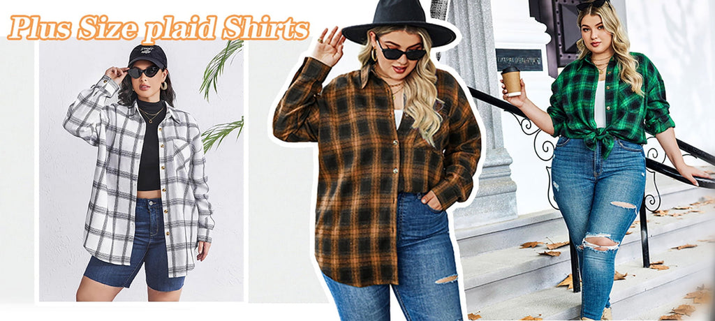 plus Size Flannel Plaid Shirts for Women Long Sleeve Button down Shirts Casual Loose Blouses Tops