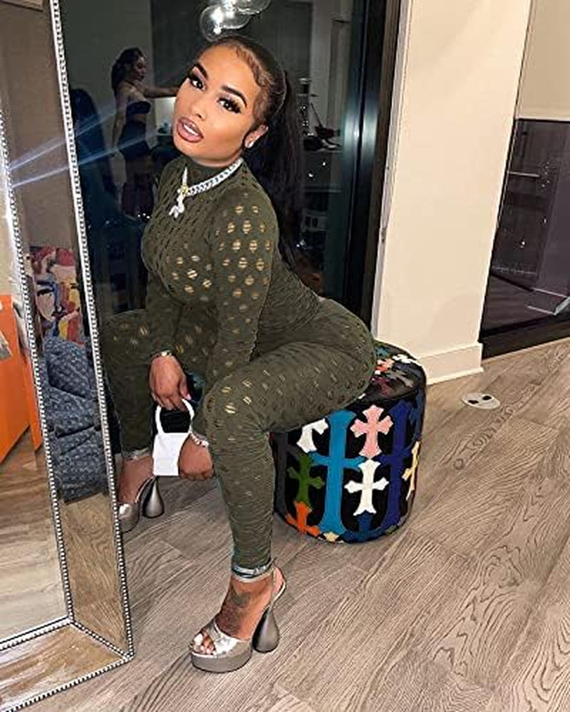 Sexy Club Outfits for Women One Piece Jumpsuits Long Sleeve Bodysuits Bodycon Leggings Pants Suits
