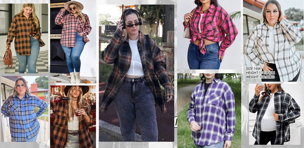 plus Size Flannel Plaid Shirts for Women Long Sleeve Button down Shirts Casual Loose Blouses Tops