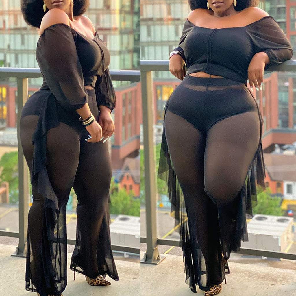 Women'S Sexy plus Size See through Jumpsuit Sheer Mesh Bodycon Floral Jumpsuit plus Size Clubwear Rompers
