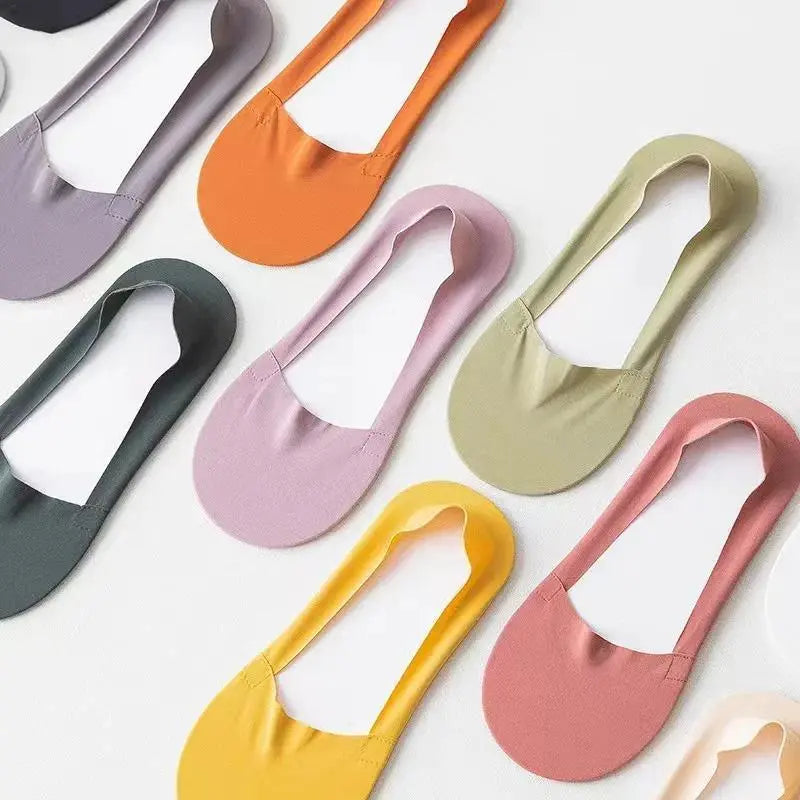 10 Pairs of Women'S Invisible Socks — Cotton Breathable, Ultra-Thin for Summer, Seamless, Silk-Like Finish, Silicone Anti-Slip, Moisture-Wicking Soles, Sweat-Wicking Socks, Women'S Essential Basics