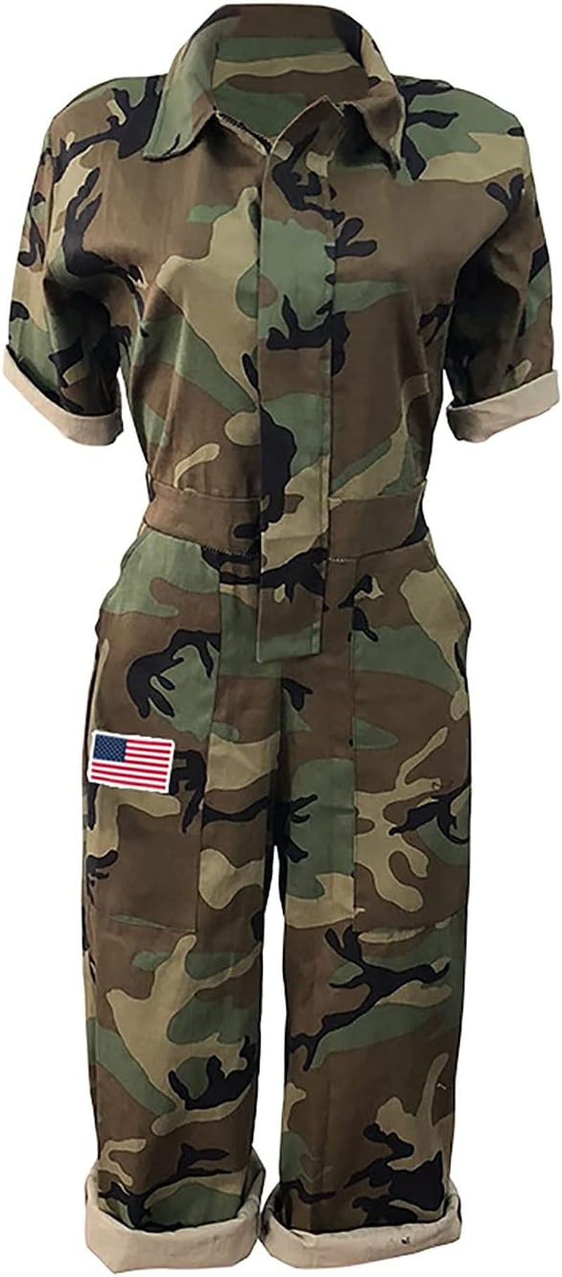 Women'S Casual Camo Jumpsuits, Camouflage Short Sleeve One-Piece Rompers with Pocket