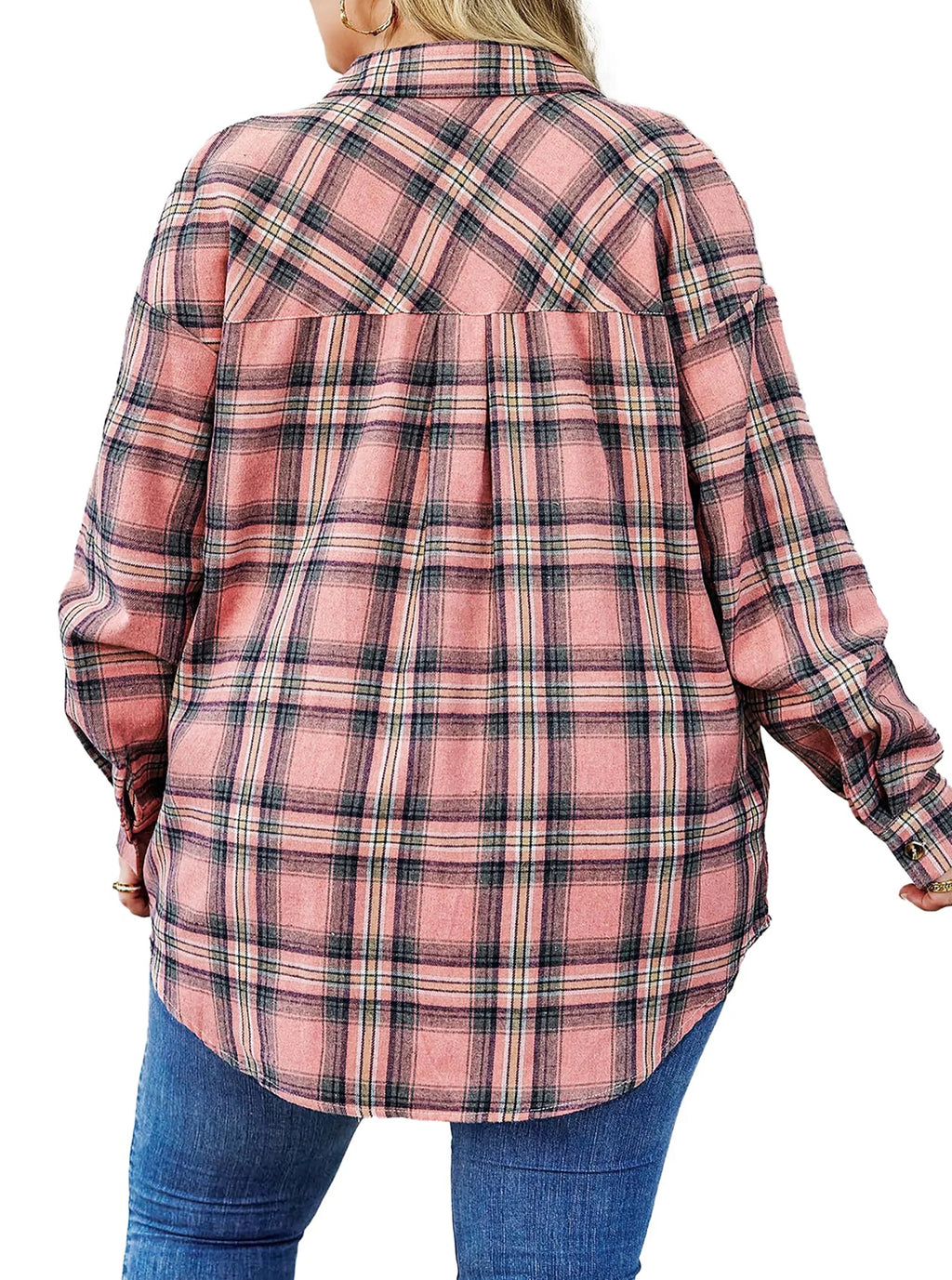 plus Size Flannel Plaid Shirts for Women Long Sleeve Button down Shirts Casual Loose Blouses Tops