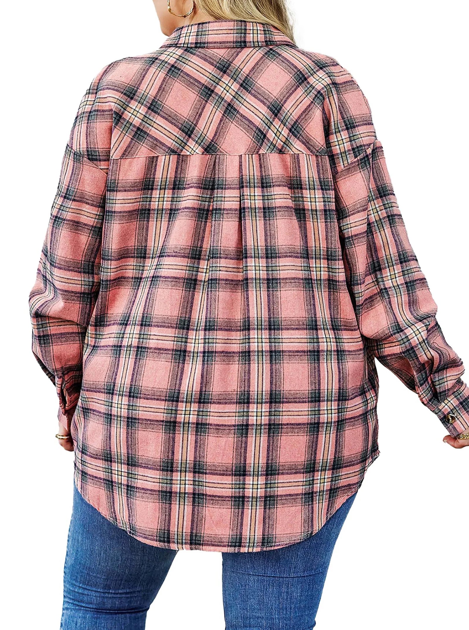 plus Size Flannel Plaid Shirts for Women Long Sleeve Button down Shirts Casual Loose Blouses Tops