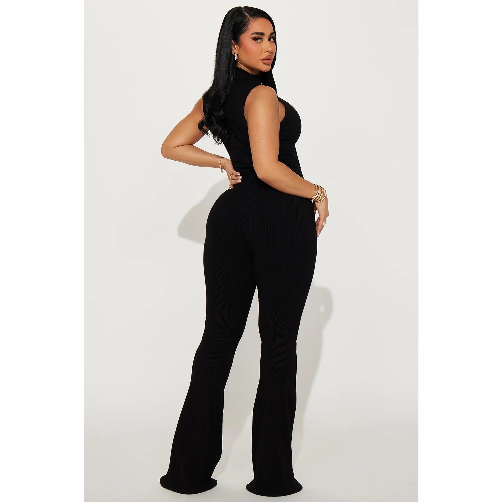 Amber Snatched Flare Jumpsuit - Black