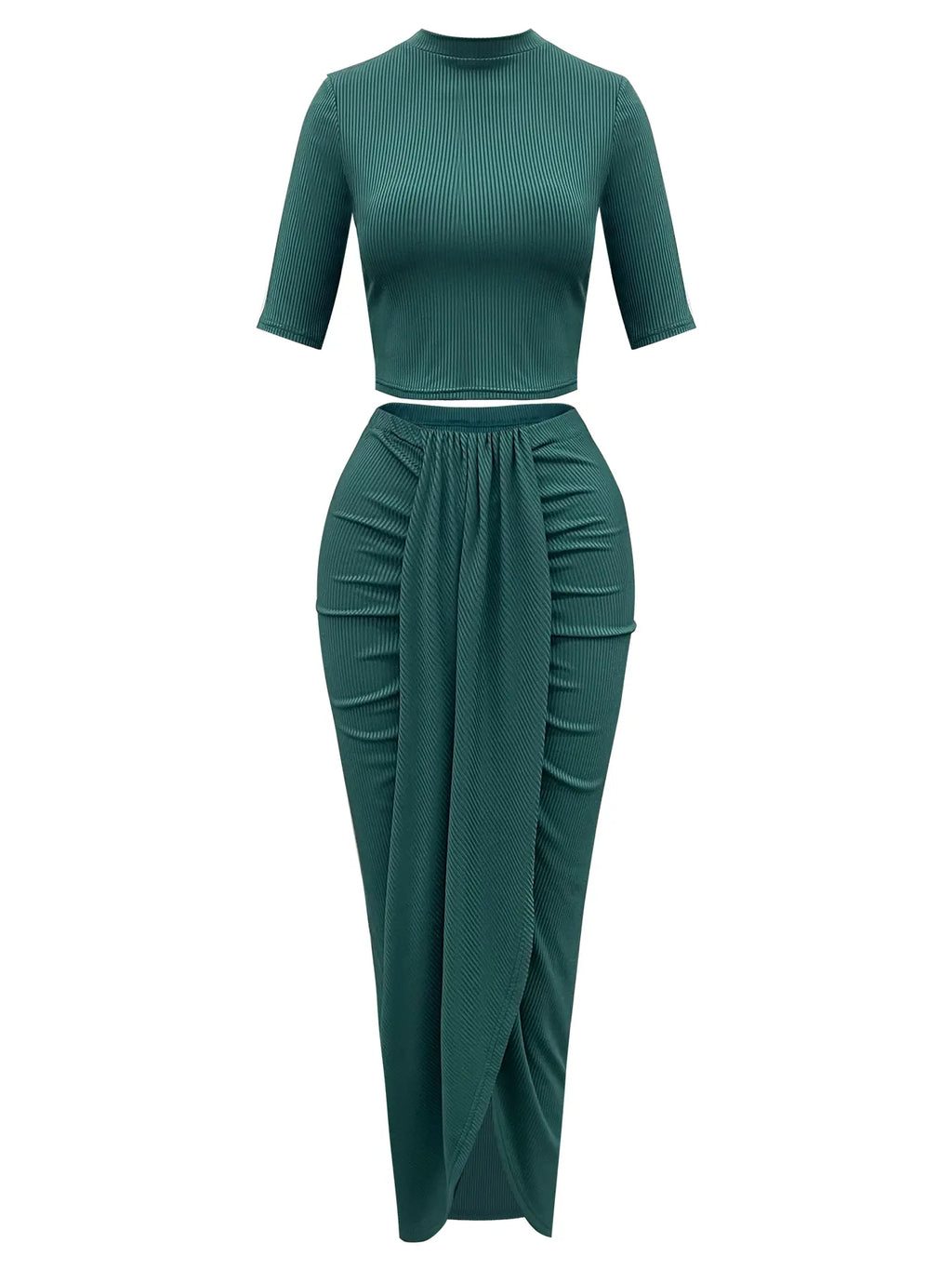 Women'S Knitted Slim-Fit Short Sleeve Top & Asymmetrical Hem Midi Skirt Set, Sexy Summer, 2 Piece Set, Moderate Fabric Thickness, Womenswear