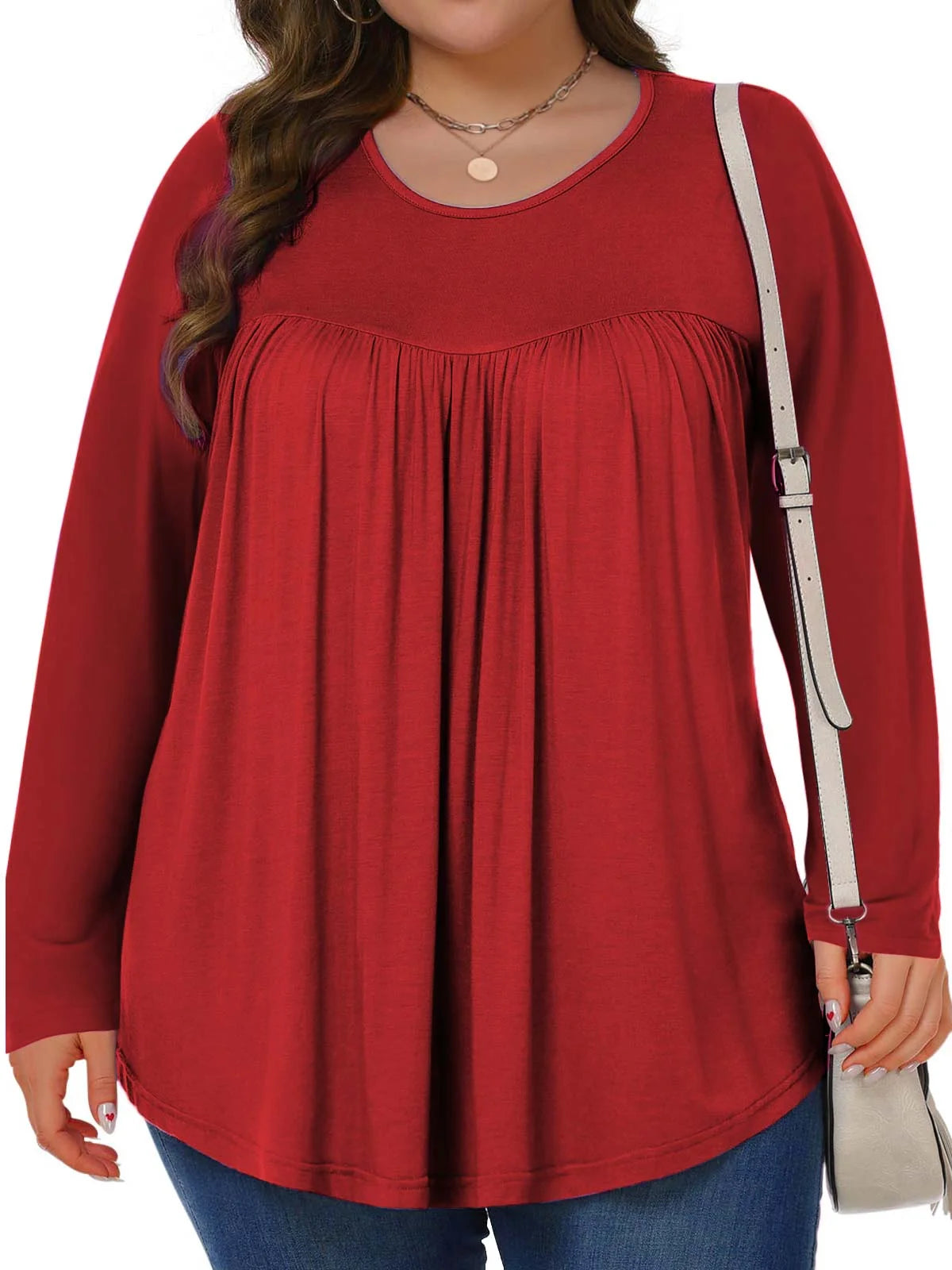 Womens plus Size Tops Fall Long Sleeve Shirts Crew Neck Casual Loose Tunic Blouses