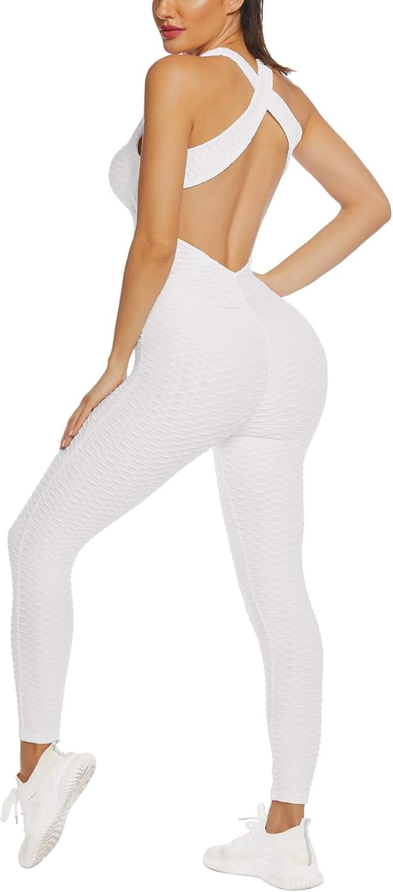 Women'S Sports Activewear Sleeveless Yoga Jumpsuit Bodycon Workout Romper Playsuit plus Size White XXL