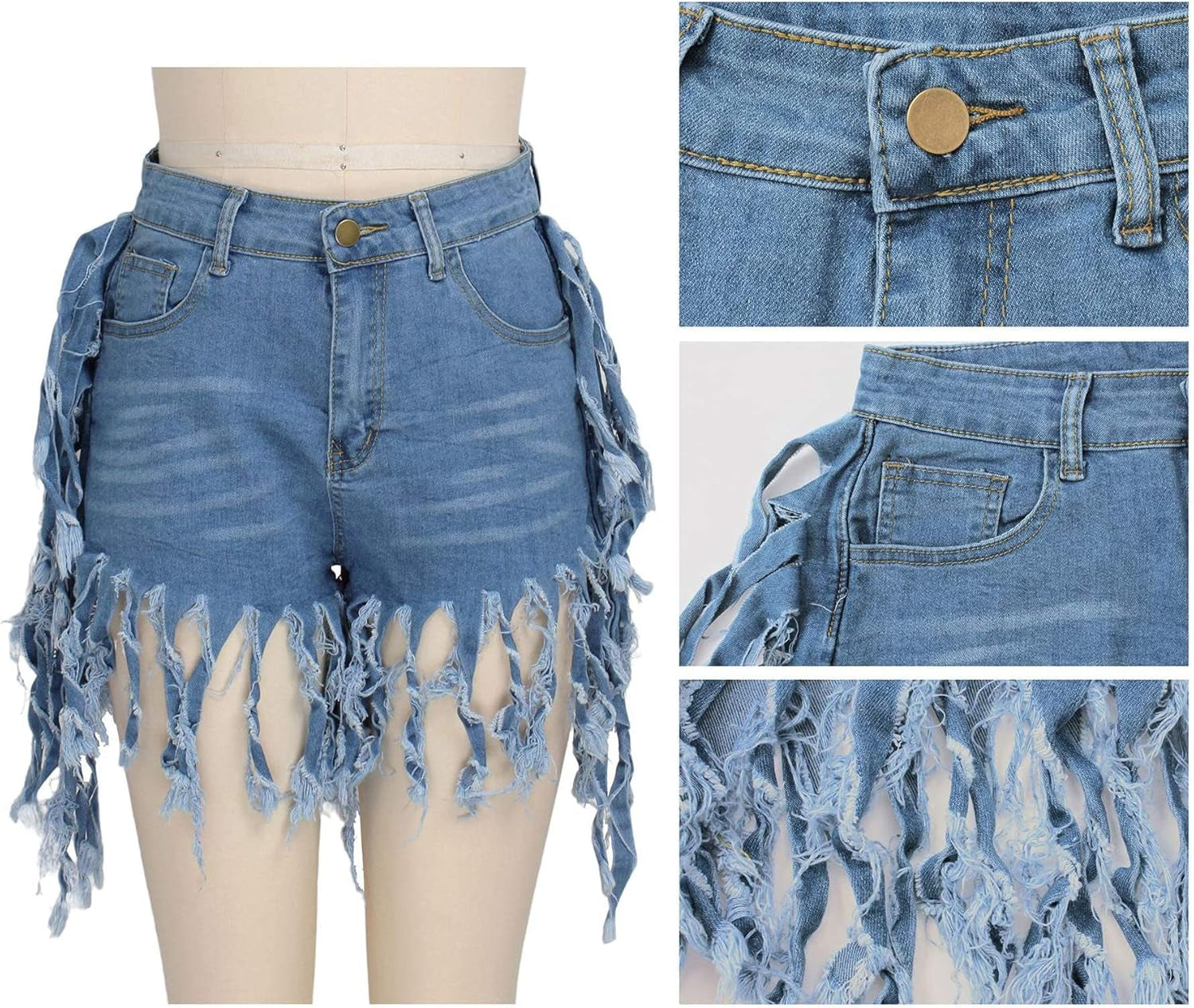Women'S Denim Shorts High Waisted Frayed Raw Hem Ripped Short Jeans