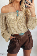 Leopard Velvet off Shoulder Long Sleeve Blouse