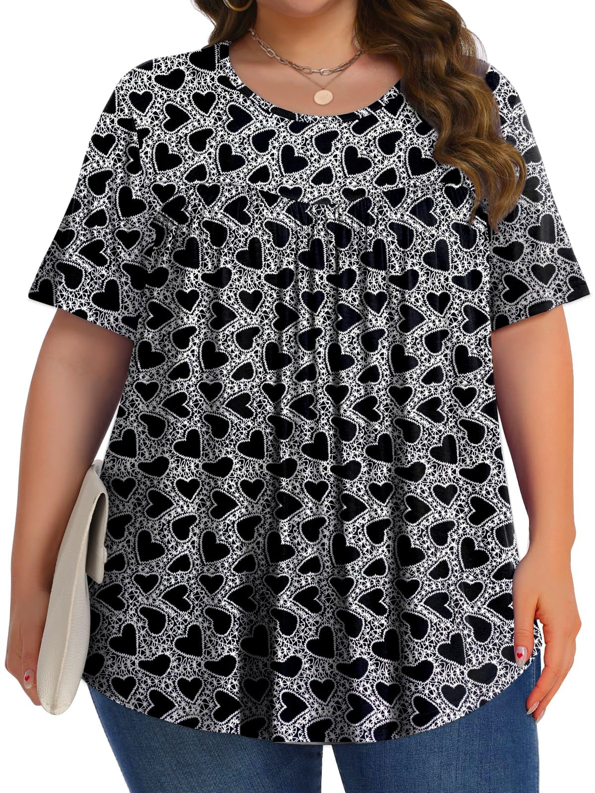 Womens plus Size Tops Tunic Short Sleeve Shirts Floral Blouses Loose Summer Tops