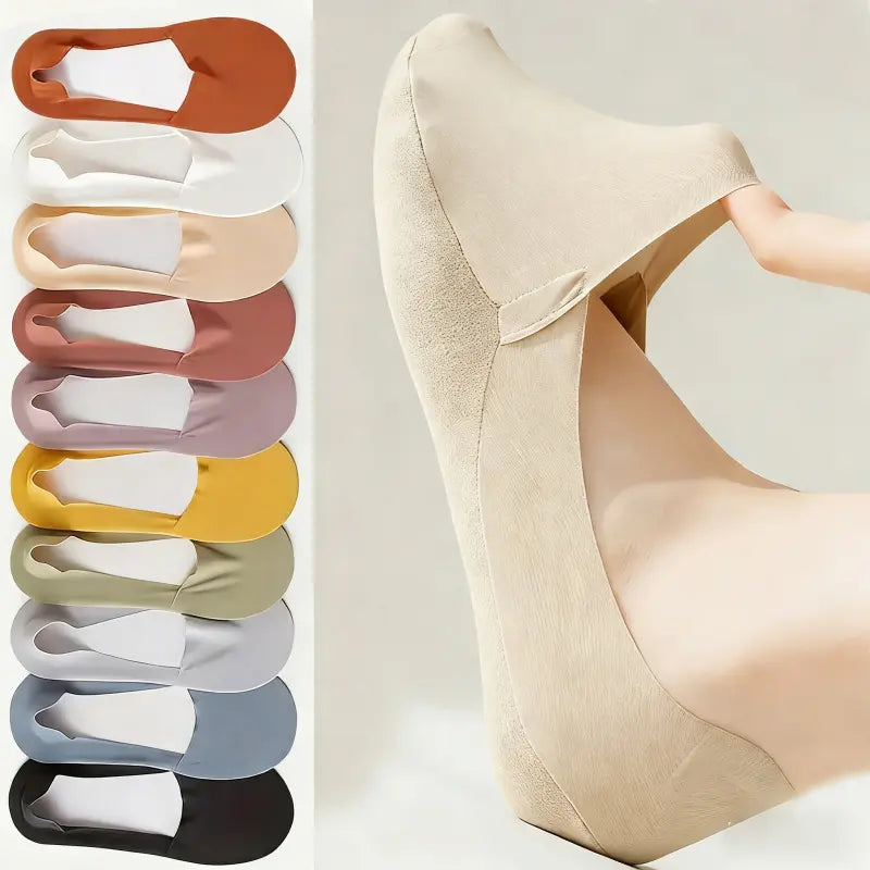 10 Pairs of Women'S Invisible Socks — Cotton Breathable, Ultra-Thin for Summer, Seamless, Silk-Like Finish, Silicone Anti-Slip, Moisture-Wicking Soles, Sweat-Wicking Socks, Women'S Essential Basics